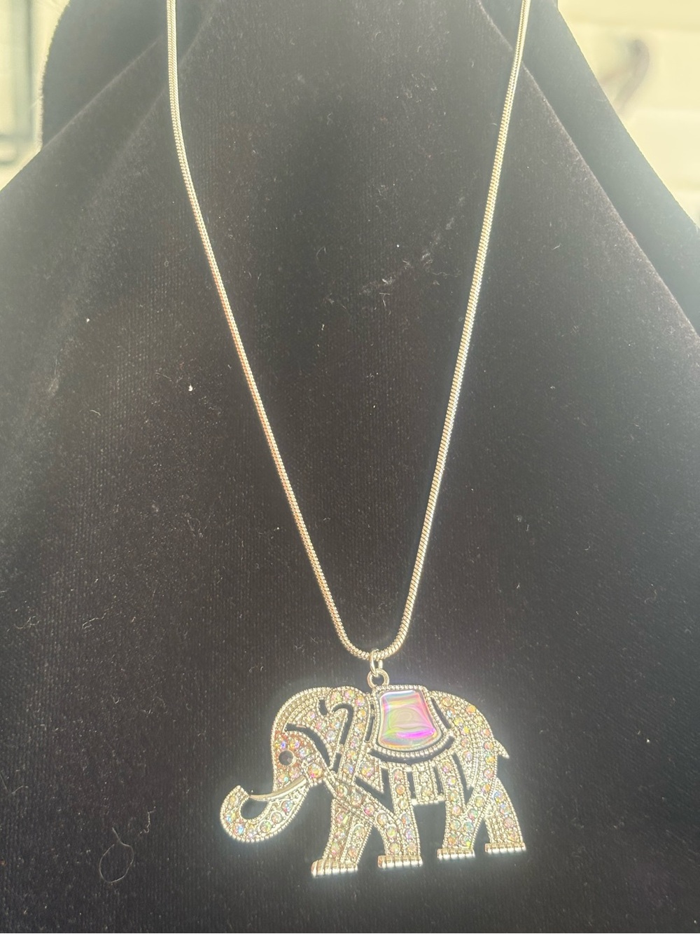 Silver-Tone Elephant Pendant Necklace with Iridescent Accent